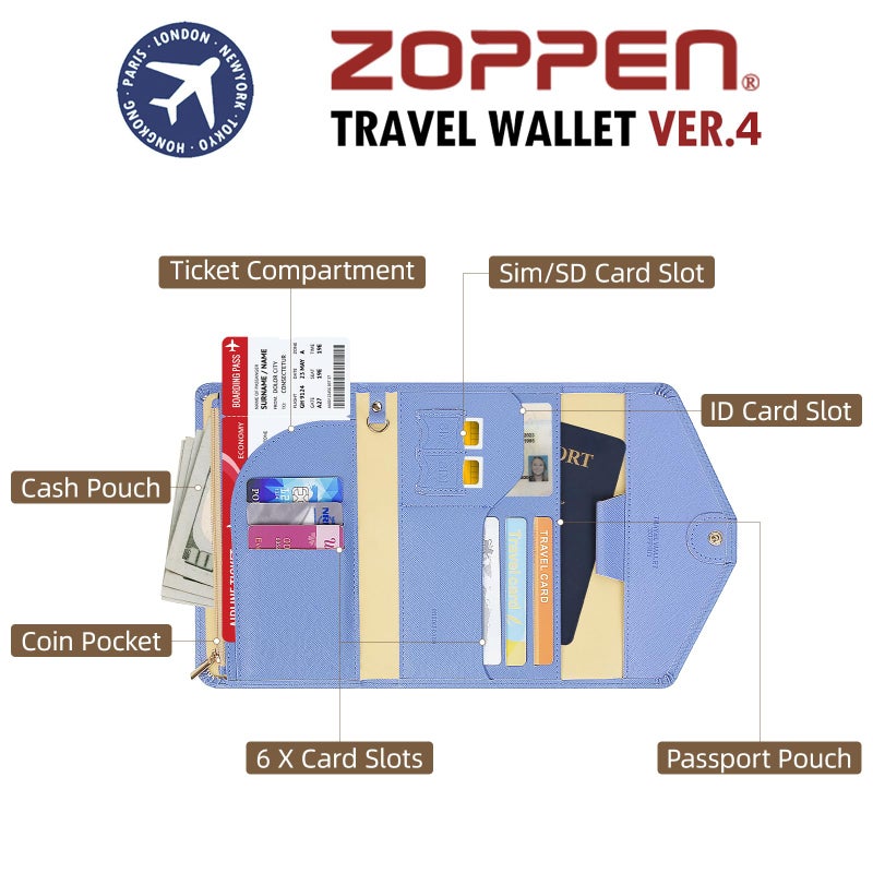 ZOPPEN حامل جواز سفر زوبين للنساء/الرجال، محفظة جواز سفر متعددة الأغراض مع حماية RFID (الإصدار 4) حافظة مستندات قابلة للطي (#25 أزرق نياجارا) - Image 4